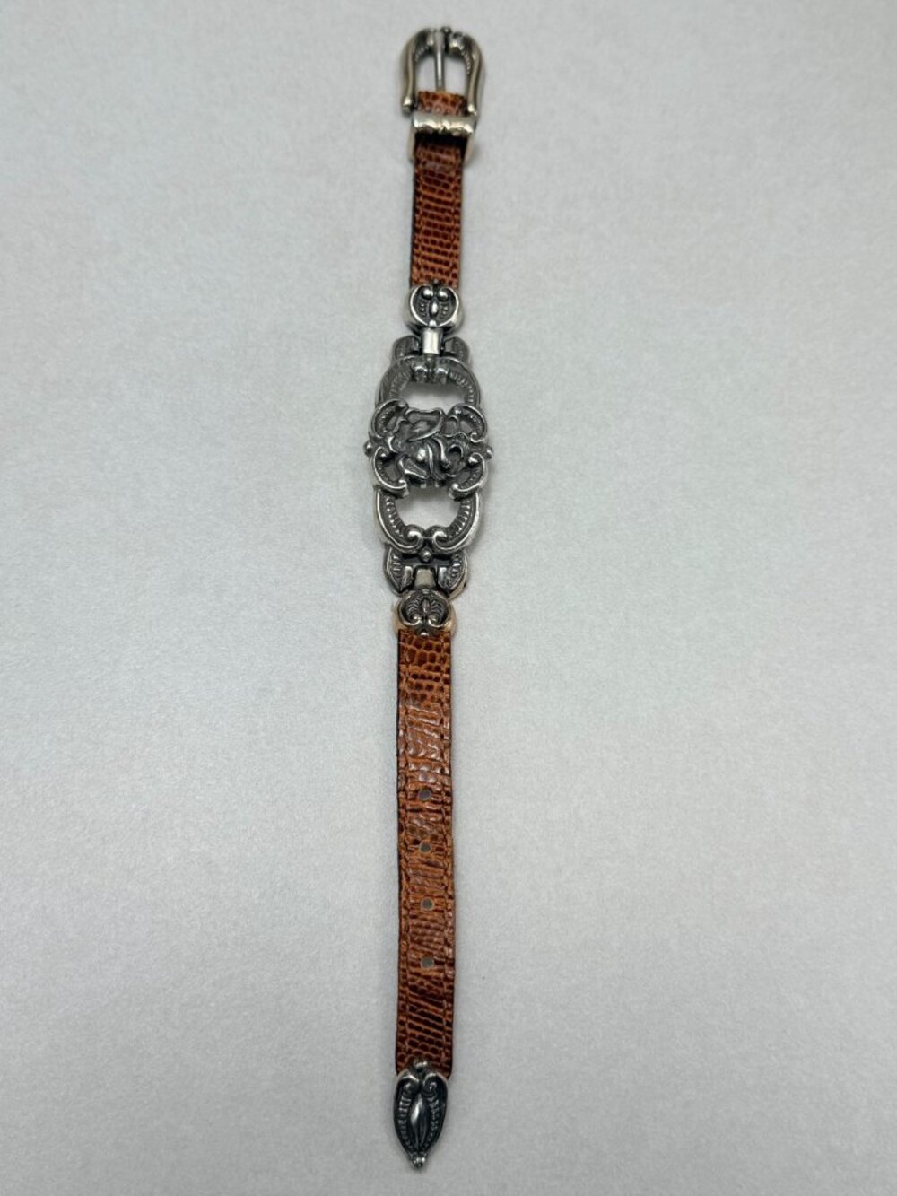 Brown Leather & Silver Vintage Brighton Bracelet 90's Western Style Size 8.5 - Picture 9 of 9
